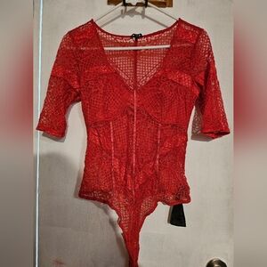 G by Guess Red Lace Bodysuit